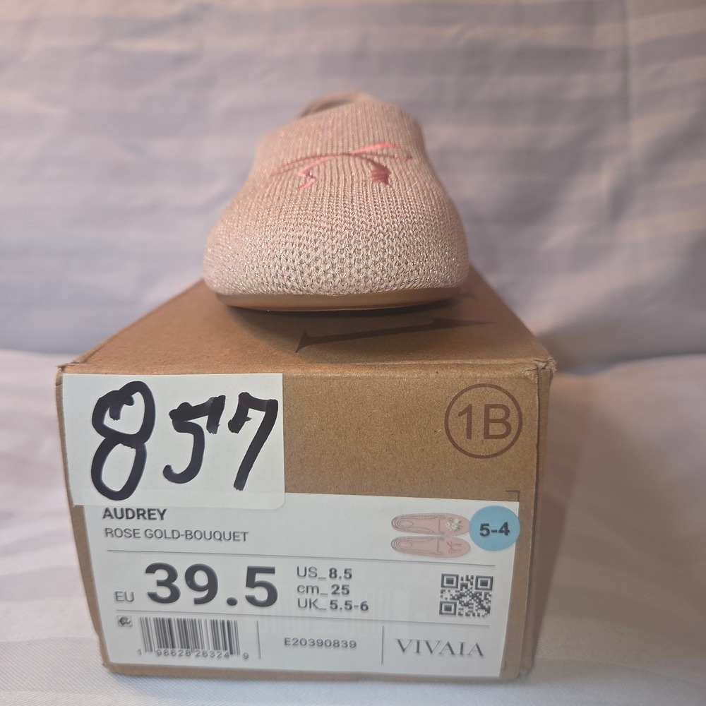 VIVAIA Audrey Rose Gold Bouquet Embroidered Knit Loafers Flats 39.5 US 8.5